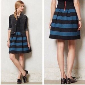 Anthropologie Girls From Savoy Blue Black Stripes Skirt Feminine Casual Boho